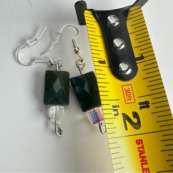 Crystal Glass Bead Earrings and Chalcedony Silver tone Handmade Earrings 3476 P - Picture 8 of 9